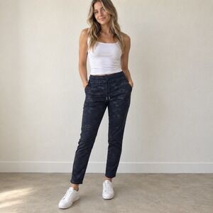 Bevy Flog Womens Shelly Pants 27 Navy Camo Drawstring Elastic Waist Coated
